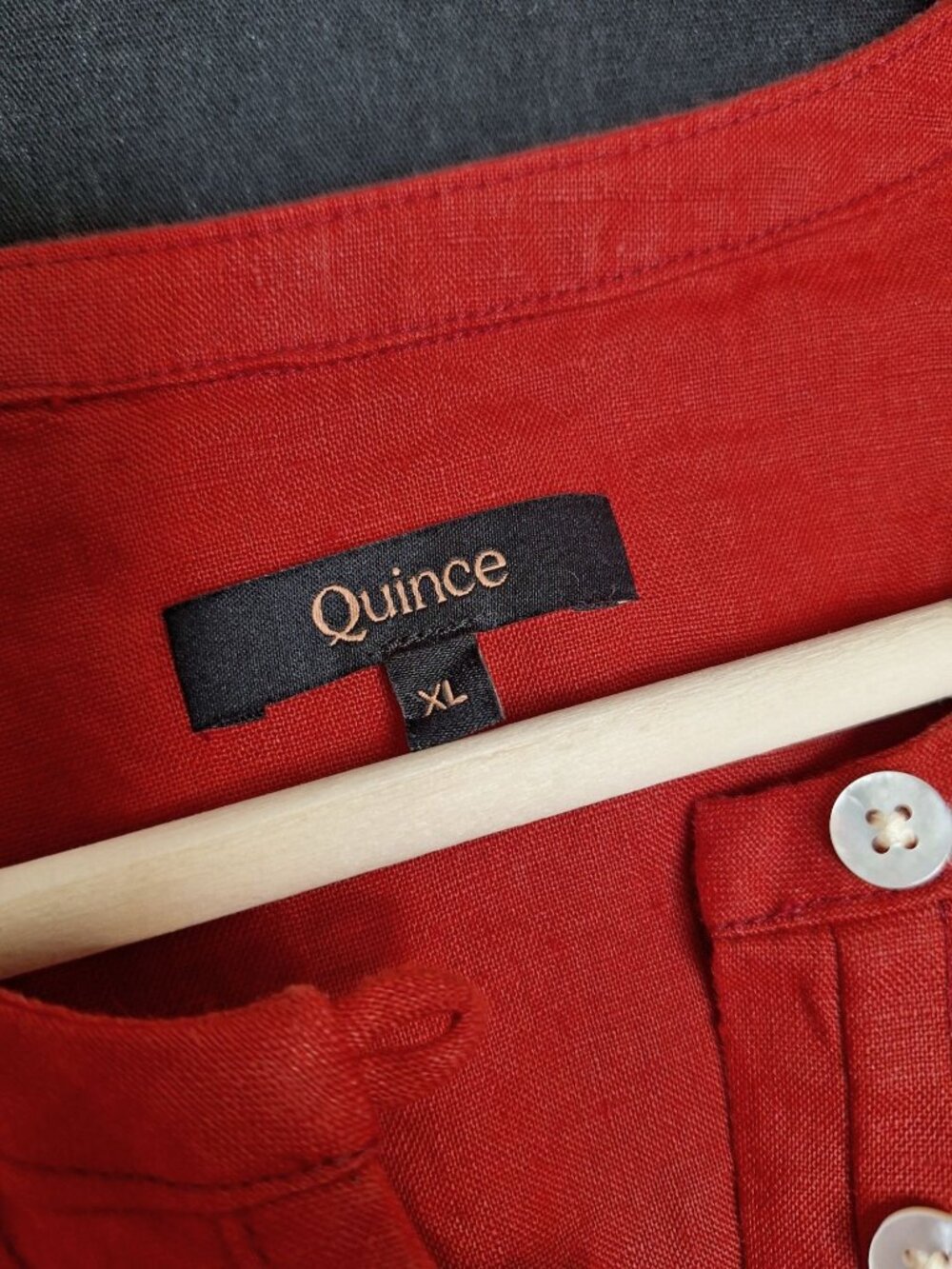 💙 Quince 100% Linen Sleeveless Tunic Dress Red Size XL Pintuck Henley Pockets C - Picture 3 of 7